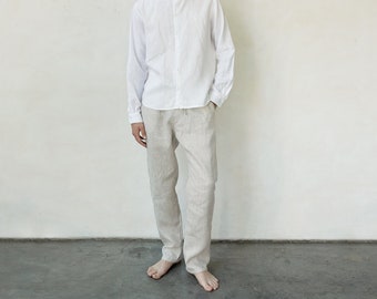 Casual Chic: Unbleached Flax Trousers for Him - Elegant Linen Pants - Perfect gift idea for man