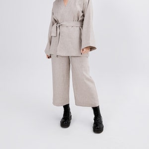 Comfortable Linen Women&#39;s Trousers - Natural Beige Flax Wide Leg Pants - Elegant culottes - Custom and Plus Size Available