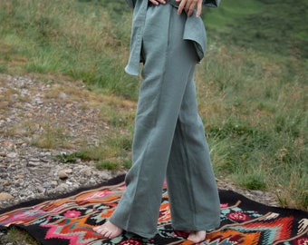 Relaxed Fit Linen Pants - Women's Lounge Wear - Oversized Pants in Flax Eco Clothes - Customizable and Plus size on request