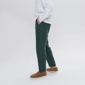 Natural linen pants men Casual style Green grey flax trousers with pockets Old money style Elegant linen pants