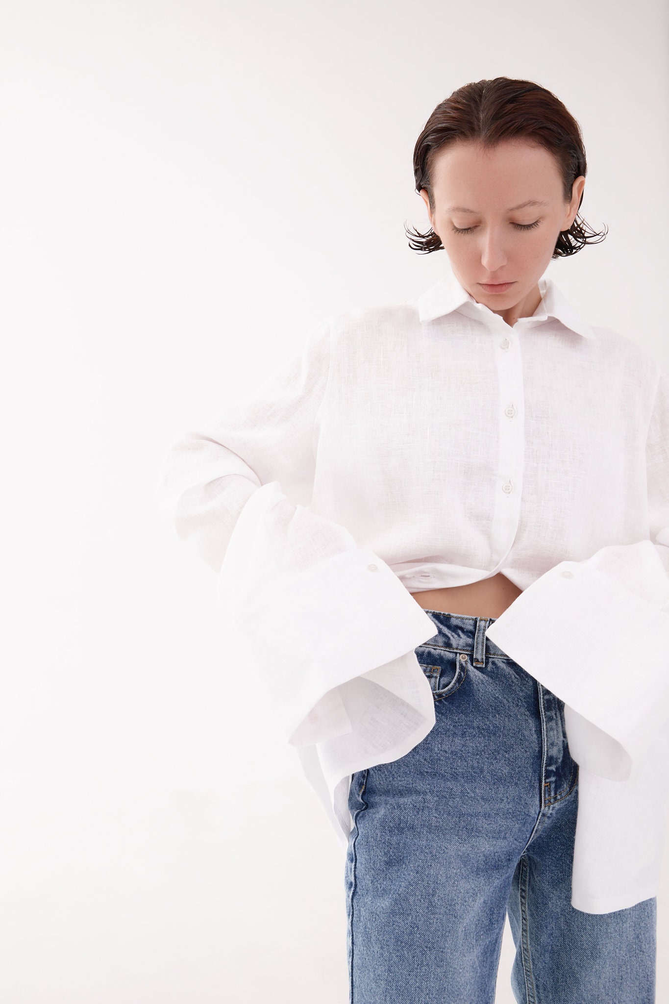 Sweater Oversized White Shirt And Black Jeans Linen White Shirt