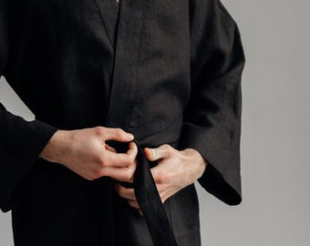 Men's linen robe Natural lounge home wear flax bathrobe comfy nightwear flax clothes personalized gift Spa bathrobe Linen dressing gown