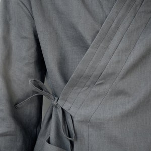 Japanese style men's linen kimono set Natural fabric lounge home wear flax comfy clothes grey graphite Spa pajama Relaxed fit pants shirt image 3