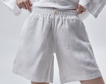 Linen shorts - White women bermuda - Eco clothes - Relaxed fit short pants for home - Lounge wear
