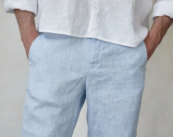 Lässige Leinen Shorts Männer Flachs kurze Hose Old Geld Stil Elegante Leinen Shorts für Ruhe an der Küste Regular Fit Shorts Weiß Blau