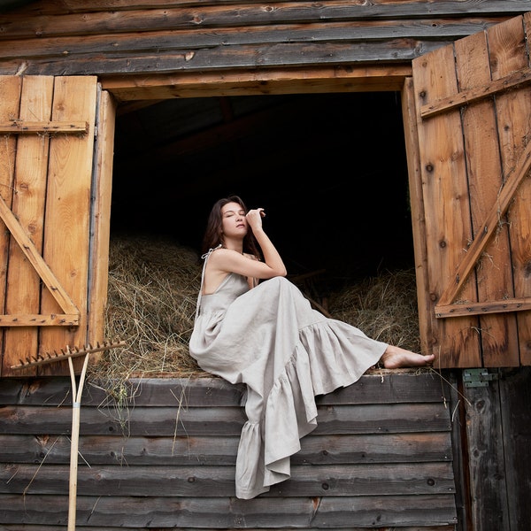 Summer dress - Maxi linen cotton sundress Beige long eco dress Boho sundress Resort chic outfit Elegant linen clothes Coast wedding dress