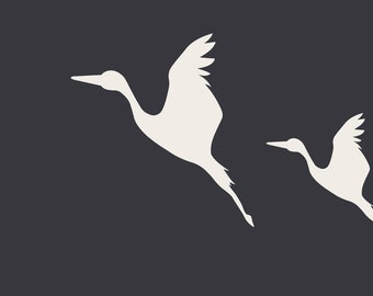 Carte postale imprimable Cigognes silhouette dessin fond gris imprimé minimaliste pour affiche autocollant Collection Oiseaux d'Ukraine
