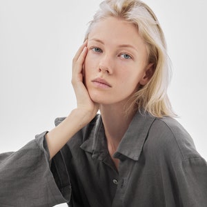 Relaxed fit clothes - Oversized linen shirt - Elegant women top - Flax grey blouse - Custom Plus size available  - Lounge wear