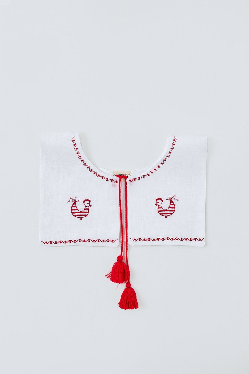 Embroidered Removable Collar Obukhiv Rooster Collar With Embroidered Red Rooster Cross Stitch Cottage Core Style image 1