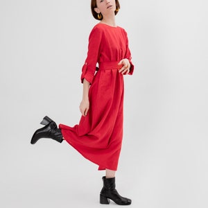 Spring Linen Dress - Red Dress - Easter party dress - Home dress - Vacation dress - Natural fabric wear - Eco clothes