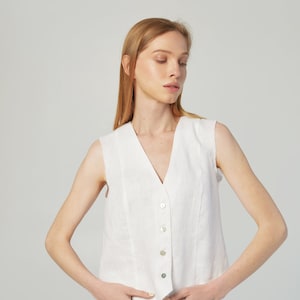 Smart gift for girl - Linen white vest - Linen top raw armhole - Natural chic - Luxury flax clothes - Old money style - Minimalistic vest
