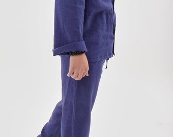 Oversized Men Linen Set - Elegant Flax Trousers and Shirt - Customizable Plus Size Lounge Wear
