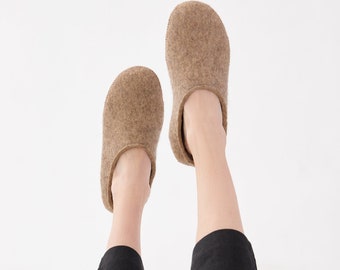 Homemade felt slippers Sheep wool Warm natural felt home shoes