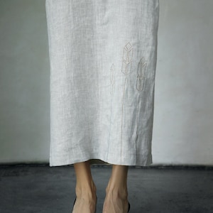 Linen midi dress with embroidery Strapless bustier Flax clothes Old money style Coastal grandmother Linen wear for rest on coast