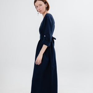 Summer dress Linen maxi dress with long sleeves Custom plus size dress Vacation dress Relaxed fit dress eco colour