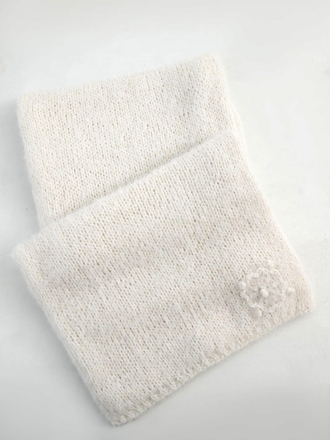 Angora Wool Scarf With Hand Embroidery - Hand-knitted Shawl in Milk ...