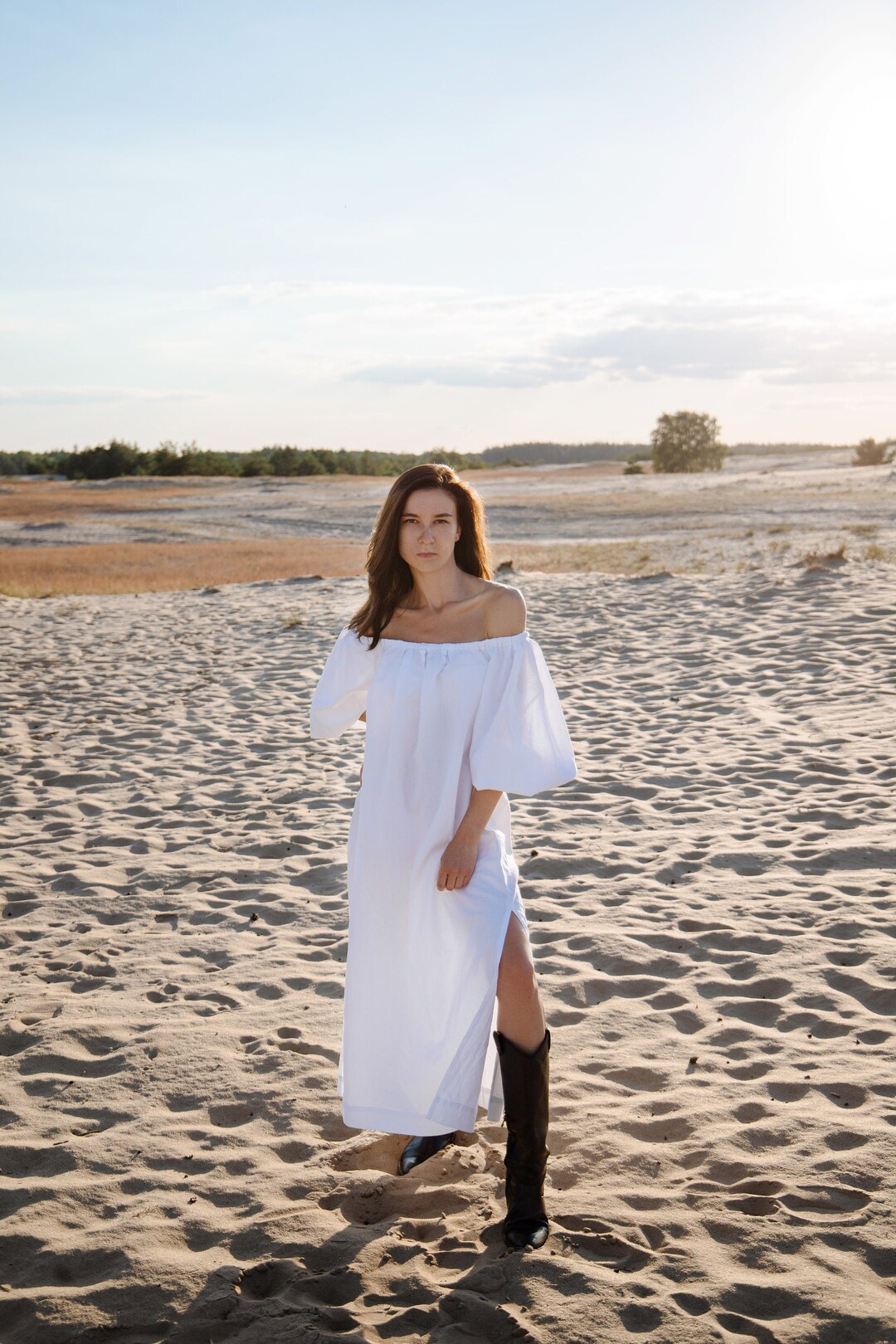 Off shoulder linen dress White loose fit maxi dress Puff sleeves summer dress Oversized women boho tunic Resort chic outfit elegant linen Off shoulder linen dress White loose fit maxi dress Puff sleeves summer dress Oversized women boho tunic Resort chic outfit elegant linen