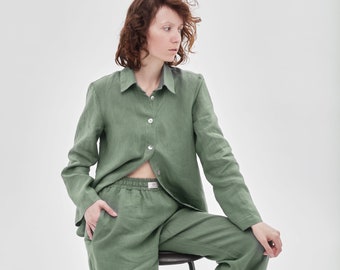 Linen costume women Elegant linen pants and shirt Oversized  linen set Flax trousers Plus size  Eco clothes Relaxed fit costume Lounge wear