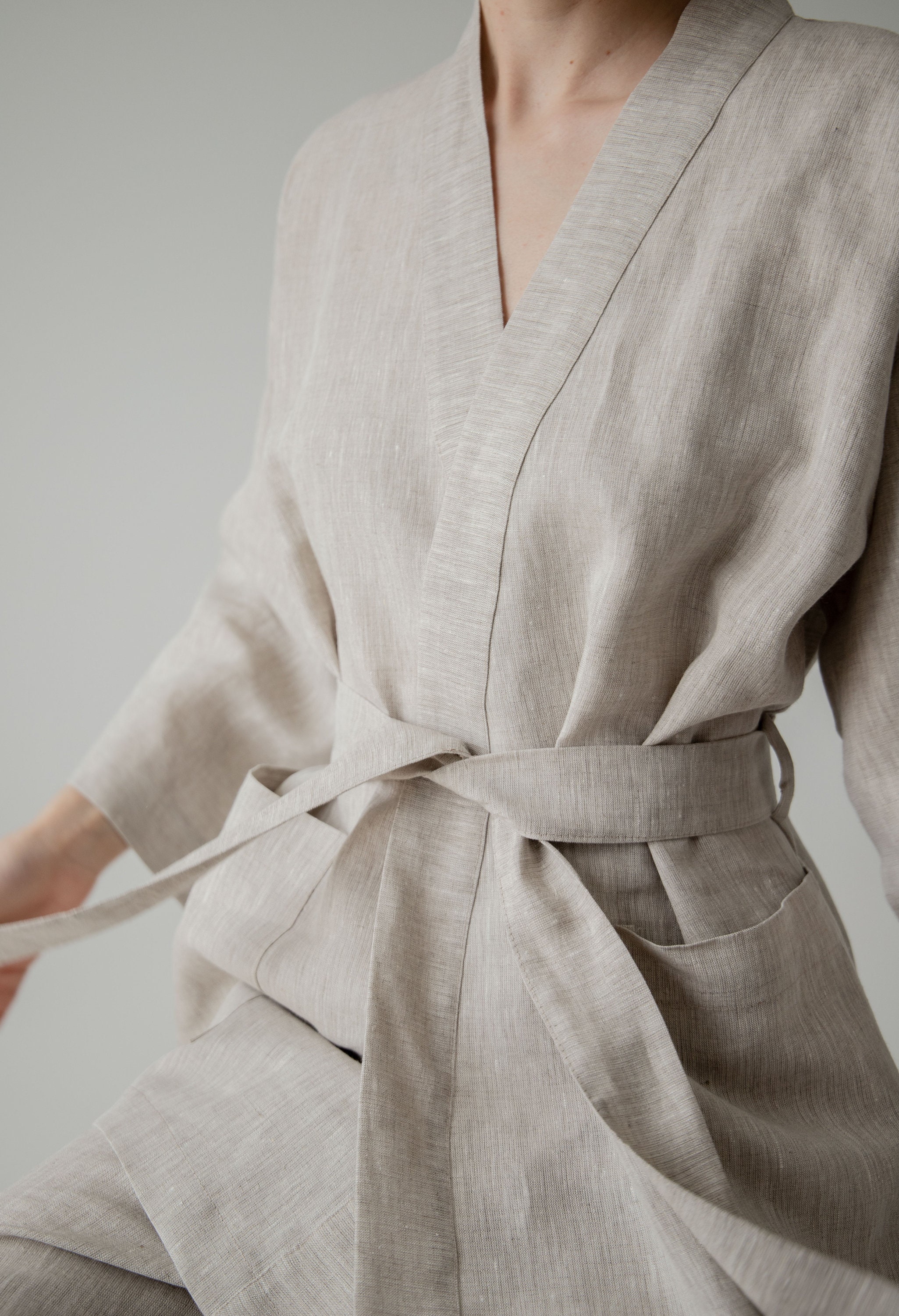 Linen Elegant Set Flax Kimono and Pants Flax Comfortable Suit Etsy