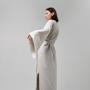 Linen kimono dress with belt Wrap Dress Linen Summer Dress Women organic maxi dress eco friendly clothes minimalistic linen grey ethnic