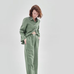 Gift for women - Linen costume - Elegant pants and shirt - Oversized  linen set - Flax trousers - Custom plus size - Relaxed fit costume