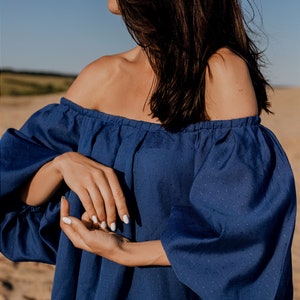 Summer outfit Off shoulder dress Blue dress Boho goddess maxi Western country festival  Romantic prom dress Cottage core Balloon sleeves