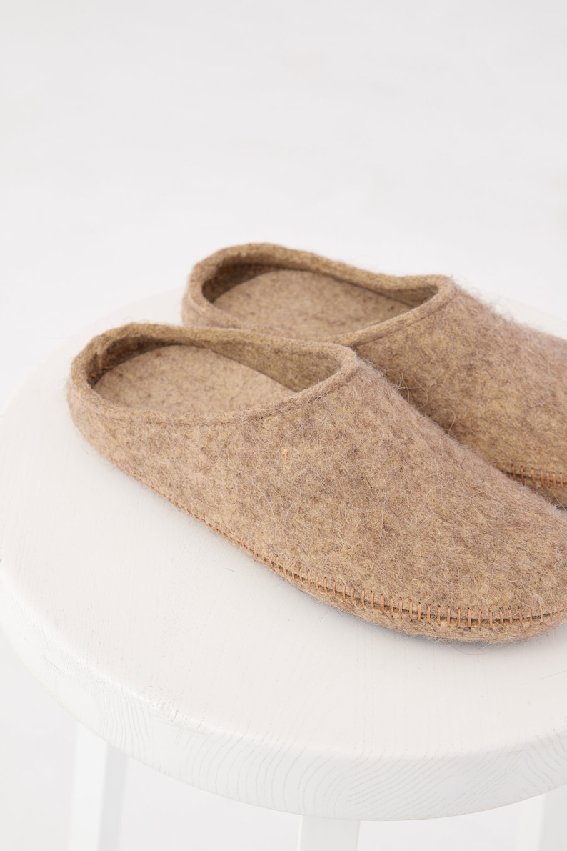 Homemade felt slippers Sheep wool Warm natural felt home shoes image 4