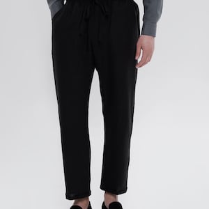 Natural linen pants men Casual style Black flax trousers with pockets Old money style Elegant linen pants