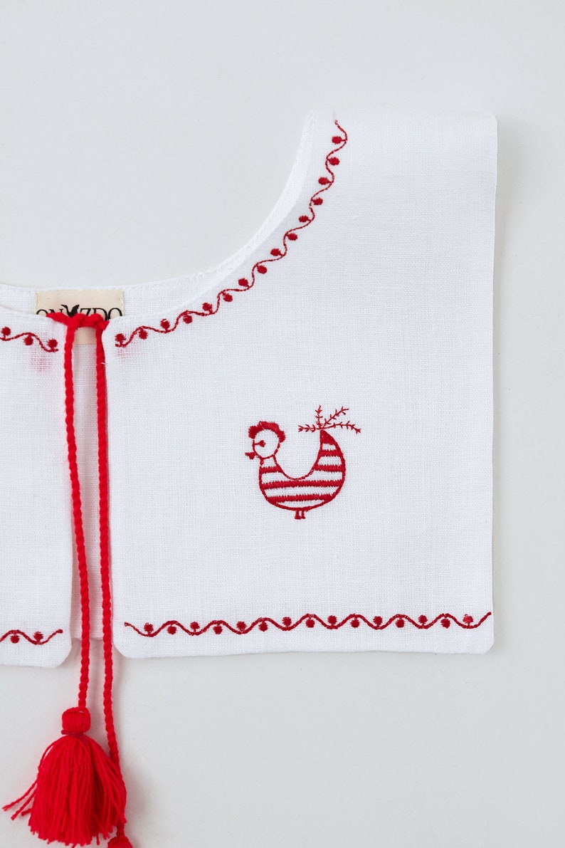 Embroidered Removable Collar Obukhiv Rooster Collar With Embroidered Red Rooster Cross Stitch Cottage Core Style image 2