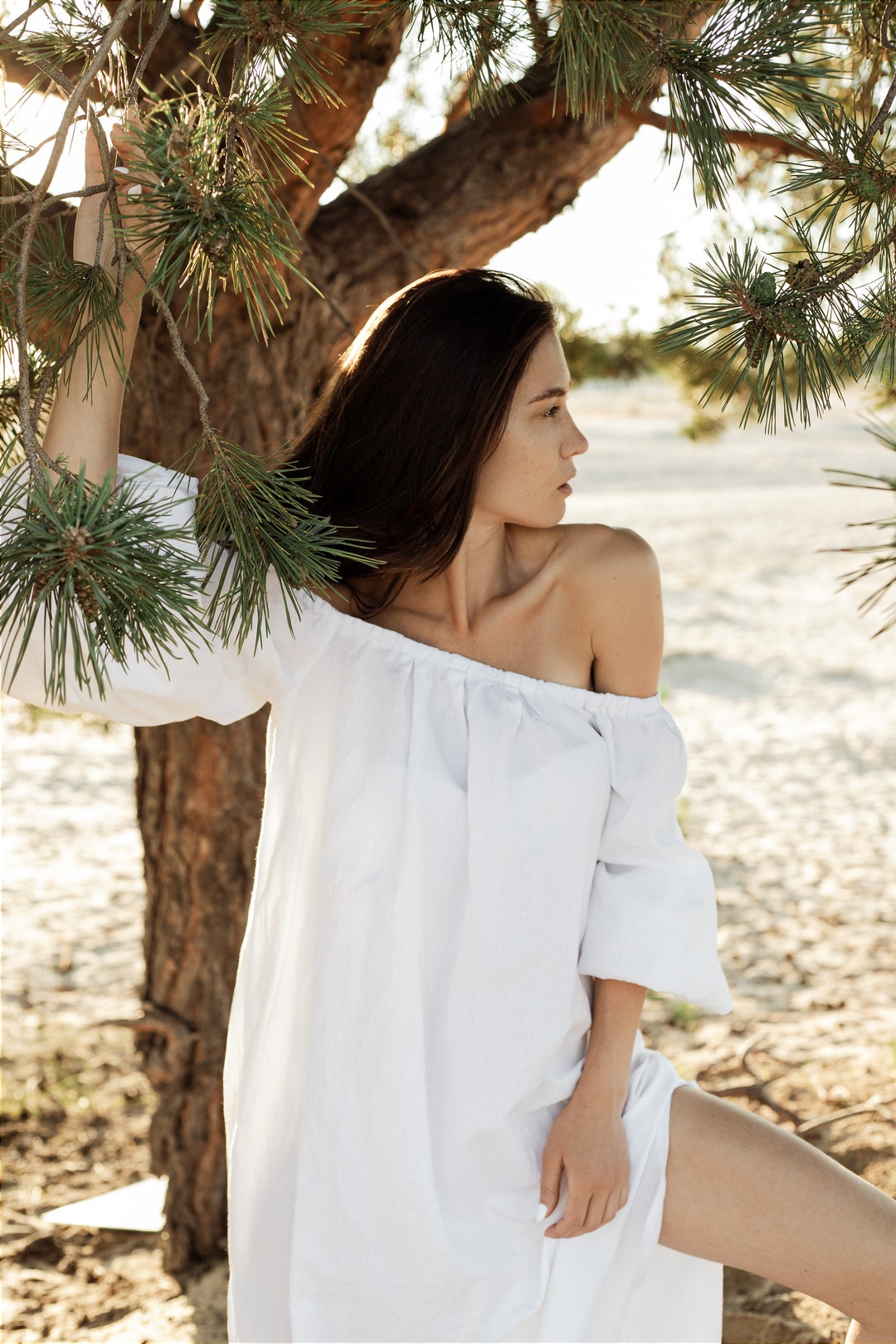 Flower Embroidery Dress Off Shoulder Linen Dress Women Boho Mori Girl Vintage Dresses  Long Sleeve Elegant White Clothes