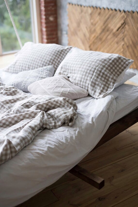 Check Bedding Set 3 Piece Bedding Set Custom Sizes Linen Etsy
