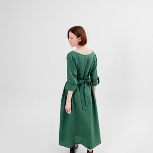 Linen dress midi Long sleeve dress Green linen dress, Plus size Custom made Oversized linen dress natural chic earthy tones resort outfit image 7