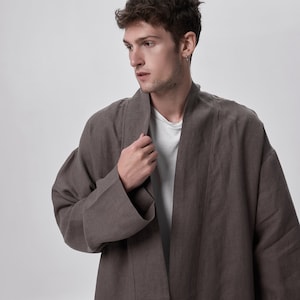 Linho haori - Presente para homem - Cardigã japonês - Casaco masculino de linho - Jaqueta étnica - Roupas de tecido natural