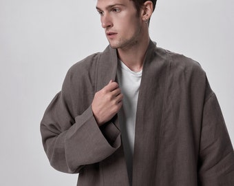 Linen haori - Gift for man- Japanese cardigan - Linen men coat - Ethnic jacket - Natural fabric clothes