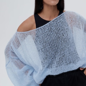 On-trend Oversized Mohair Knit Sweater: Women&#39;s Blue Jumper