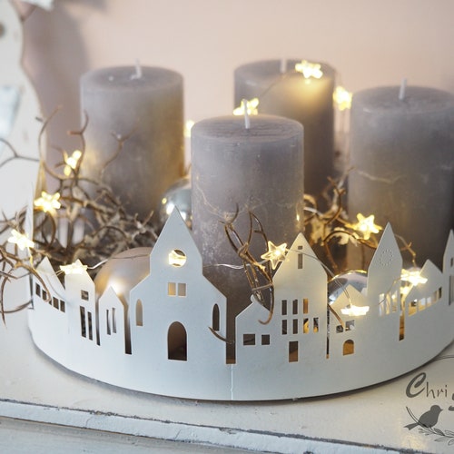 Wooden Advent Wreath Candle Holder Set of 4 Pcs Wooden Houses Etsy