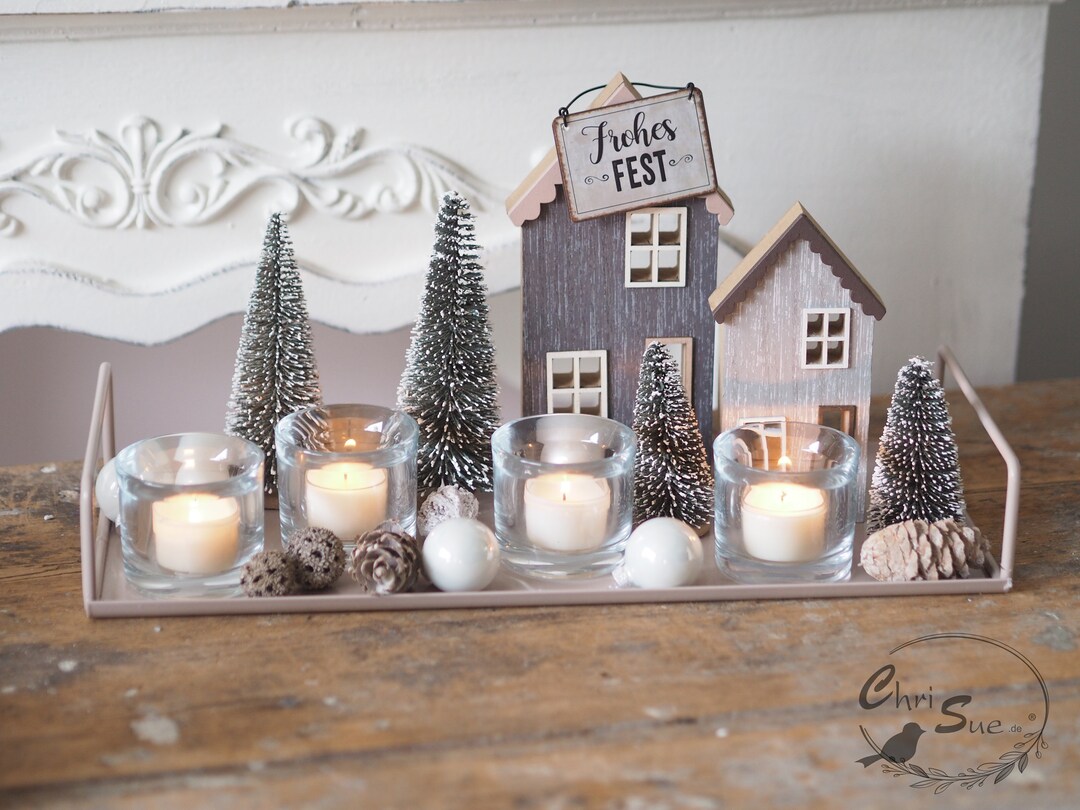 Weihnachtsdeko Tablett Häuser Etsy.de