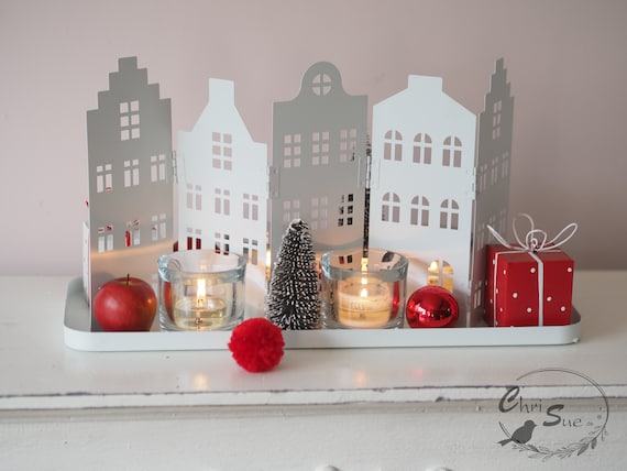 Adventskranz Tablett Häuserreihe