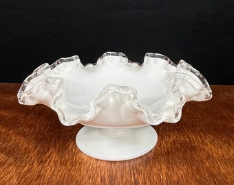 Fenton Silver Crest Milk Glass Bowl. Double Ruffled Scalloped - Etsy