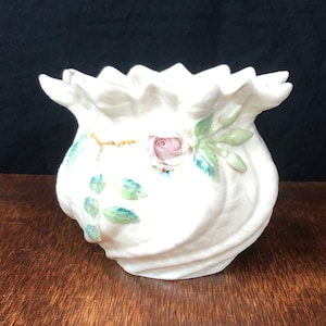 Vintage Belleek Pottery Fine Porcelain Carlington Pink Rose Cache Pot -  7th Mark