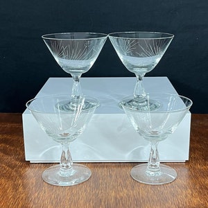 Set of 4 Fostoria Atomic Pine Pattern Champagne or Shebert Glasses  - MCM Retro