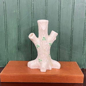 Vintage Belleek Pottery Three Limbed Tree Trunk Vase with Shamrocks - Irish Parian China -  Third Green Mark (6th Mark Overall)