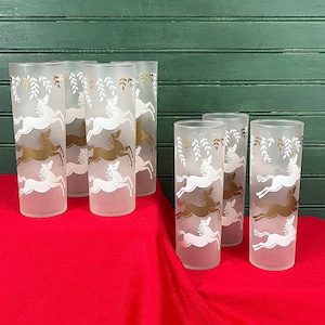 Set of 7 Libbey &quot;Calvacade&quot;  Tom Collins / Hi-Ball Glasses - Mid Century Modern Barware