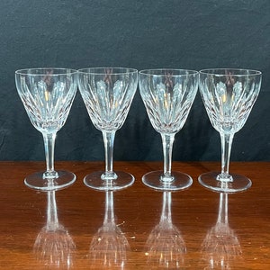 Set of 4 Stuart Crystal &quot;Claridge Clear&quot; Pattern Water Goblets / Wine Glasses - Vintage English Crystal - 6 5/8&quot;