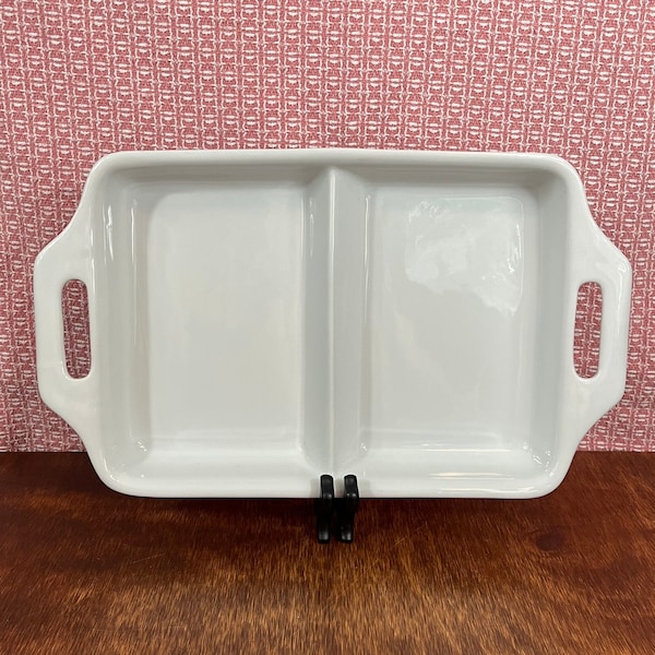 Large Vintage White Ceramic Divided Serving Tray by Darrio Farrucci Designs - Handled Serving Tray