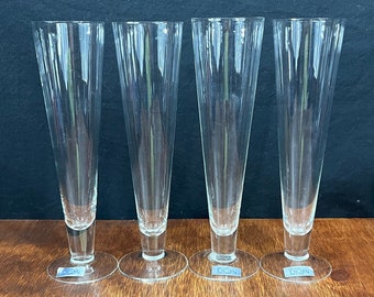 Set of 4 Toscany Hand Blown Tall Pilsner Glasses - Vintage Barware