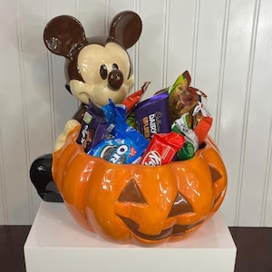 Vintage Extra Large Mickey Mouse Halloween Bowl – Jack O’ Lantern Candy Dish - Unique Disney Collectible