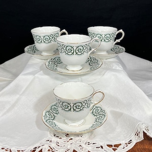 Ensemble de 4 tasses à thé et soucoupes Duchesse Sherwood - Porcelaine - Fabriqué en Angleterre