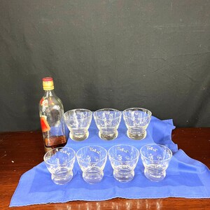 Set of 7 Mid Century Eva Zeisel White Graphic Lo Ball Cocktail Whiskey Glasses - Vintage Barware - Madmen Vibe