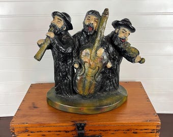 Vintage Klezmer Musicians Sculpture 1971 – Judaica Folk Art Trio Statue, Large Figural Decor